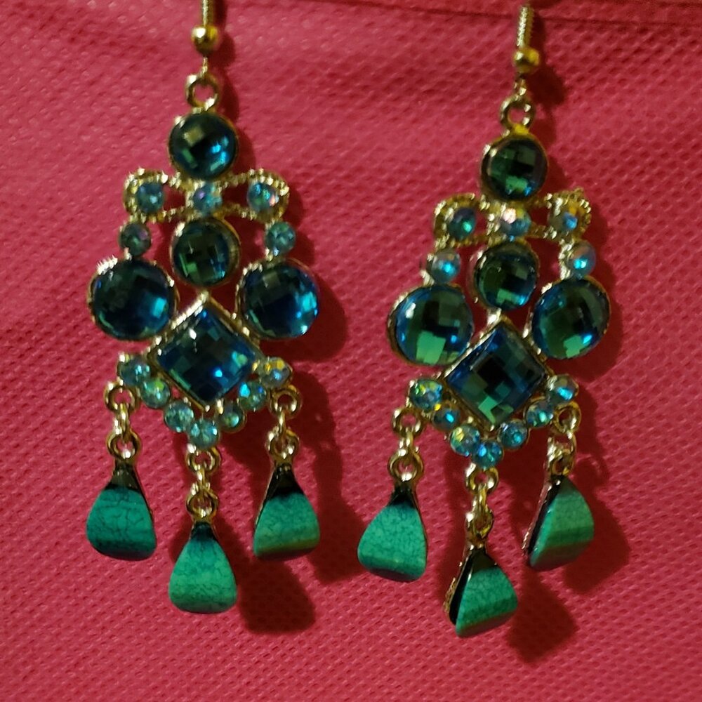 Rhinestone & Stone Drop Earrings.